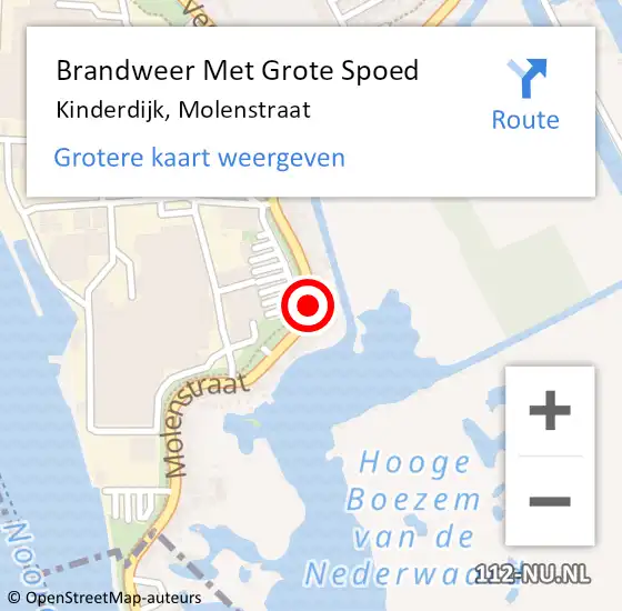 Locatie op kaart van de 112 melding: Brandweer Met Grote Spoed Naar Kinderdijk, Molenstraat op 25 november 2015 16:11