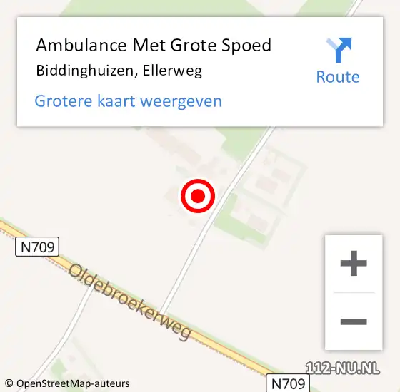 Locatie op kaart van de 112 melding: Ambulance Met Grote Spoed Naar Biddinghuizen, Ellerweg op 25 november 2015 17:19