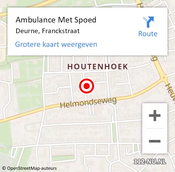 Locatie op kaart van de 112 melding: Ambulance Met Spoed Naar Deurne, Franckstraat op 25 november 2015 18:42
