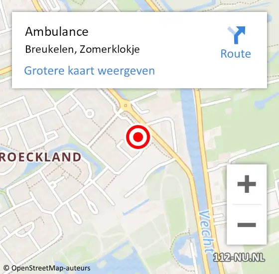 Locatie op kaart van de 112 melding: Ambulance Breukelen, Zomerklokje op 25 november 2015 20:03