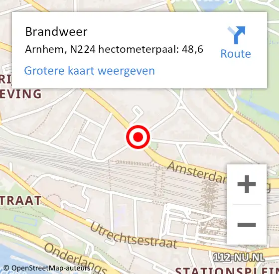 Locatie op kaart van de 112 melding: Brandweer Arnhem, N224 hectometerpaal: 48,6 op 25 november 2015 20:26