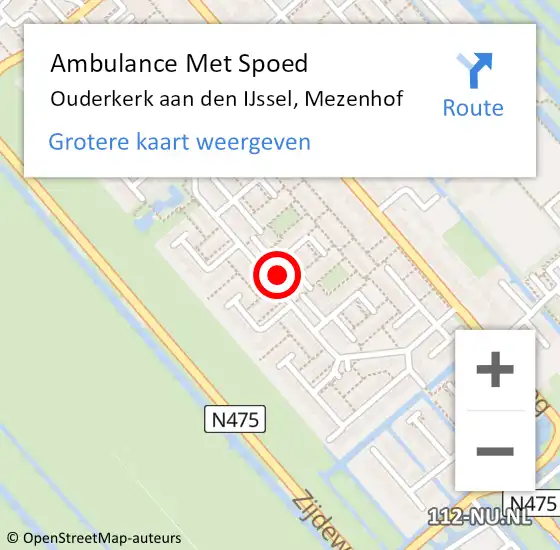 Locatie op kaart van de 112 melding: Ambulance Met Spoed Naar Ouderkerk aan den IJssel, Mezenhof op 25 november 2015 20:50