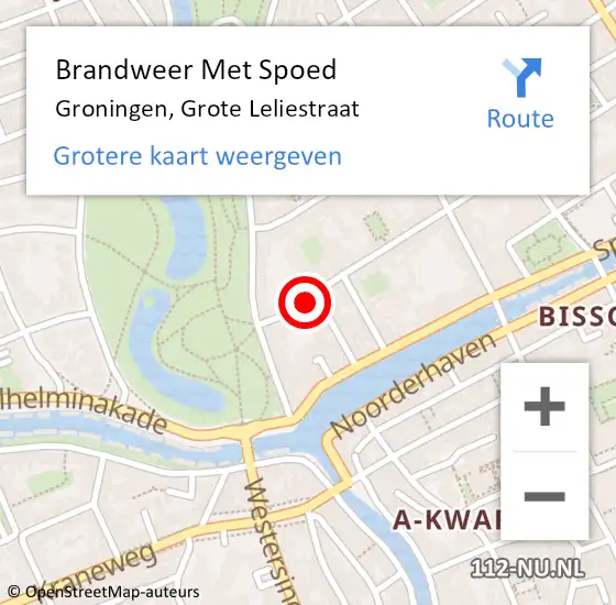 Locatie op kaart van de 112 melding: Brandweer Met Spoed Naar Groningen, Grote Leliestraat op 25 november 2015 21:01