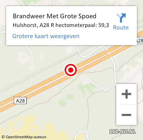 Locatie op kaart van de 112 melding: Brandweer Met Grote Spoed Naar Hulshorst, A28 R hectometerpaal: 62,1 op 25 november 2015 21:15