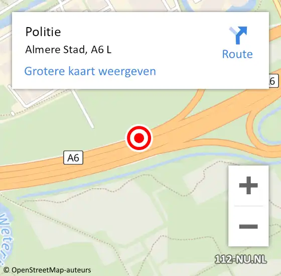 Locatie op kaart van de 112 melding: Politie Almere, A6 R hectometerpaal: 53,9 op 25 november 2015 22:26