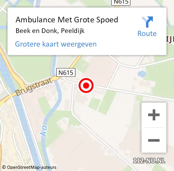 Locatie op kaart van de 112 melding: Ambulance Met Grote Spoed Naar Beek en Donk, Peeldijk op 25 november 2015 22:32
