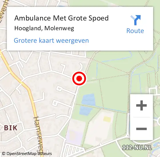 Locatie op kaart van de 112 melding: Ambulance Met Grote Spoed Naar Hoogland, Molenweg op 25 november 2015 23:31