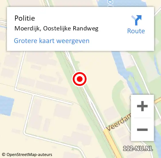 Locatie op kaart van de 112 melding: Politie Moerdijk, Oostelijke Randweg op 26 november 2015 01:36