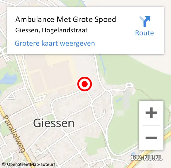 Locatie op kaart van de 112 melding: Ambulance Met Grote Spoed Naar Giessen, Hogelandstraat op 26 november 2015 01:39