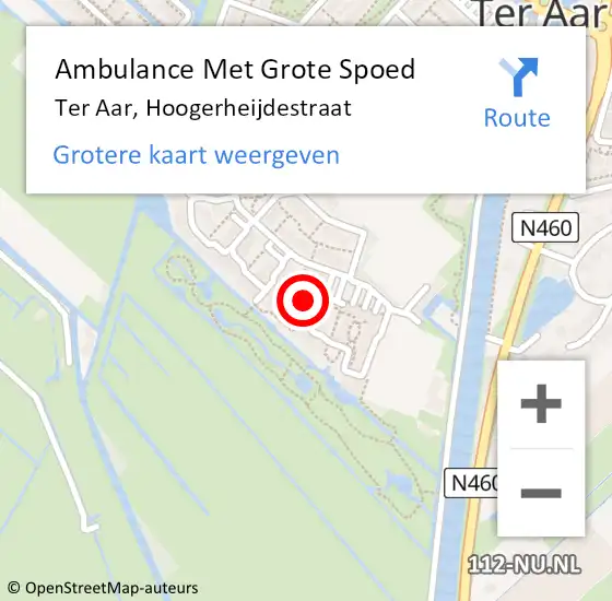 Locatie op kaart van de 112 melding: Ambulance Met Grote Spoed Naar Ter Aar, Hoogerheijdestraat op 26 november 2015 08:14