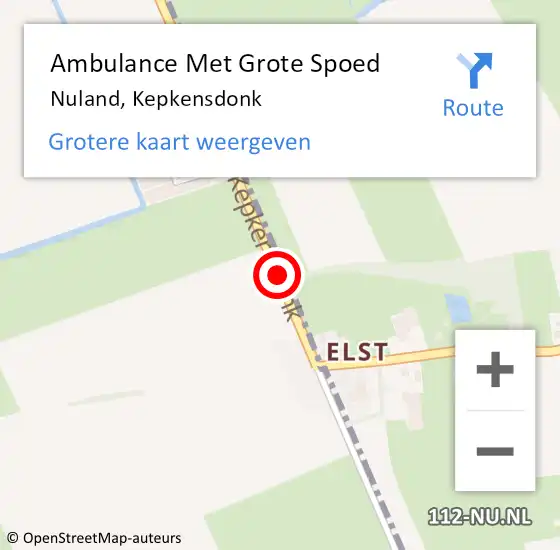 Locatie op kaart van de 112 melding: Ambulance Met Grote Spoed Naar Nuland, Kepkensdonk op 26 november 2015 09:37