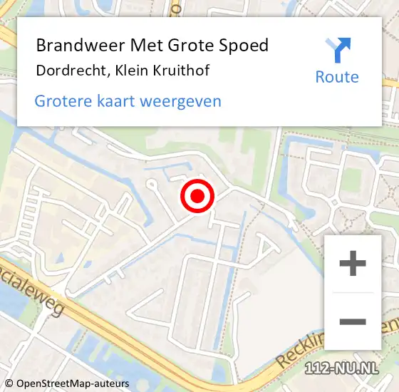 Locatie op kaart van de 112 melding: Brandweer Met Grote Spoed Naar Dordrecht, Klein Kruithof op 26 november 2015 10:55