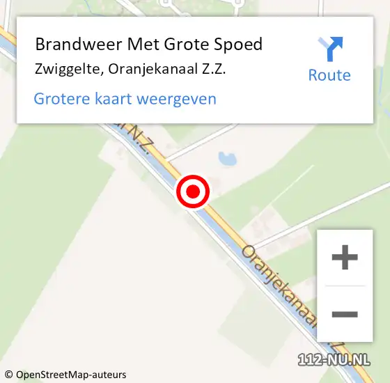 Locatie op kaart van de 112 melding: Brandweer Met Grote Spoed Naar Zwiggelte, Oranjekanaal Z.Z. op 26 november 2015 12:16