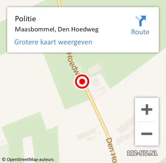 Locatie op kaart van de 112 melding: Politie Maasbommel, Den Hoedweg op 26 november 2015 13:55