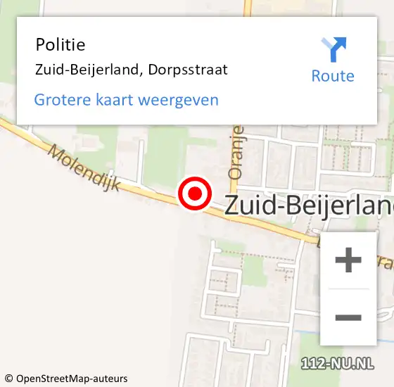 Locatie op kaart van de 112 melding: Politie Zuid-Beijerland, Dorpsstraat op 26 november 2015 15:01