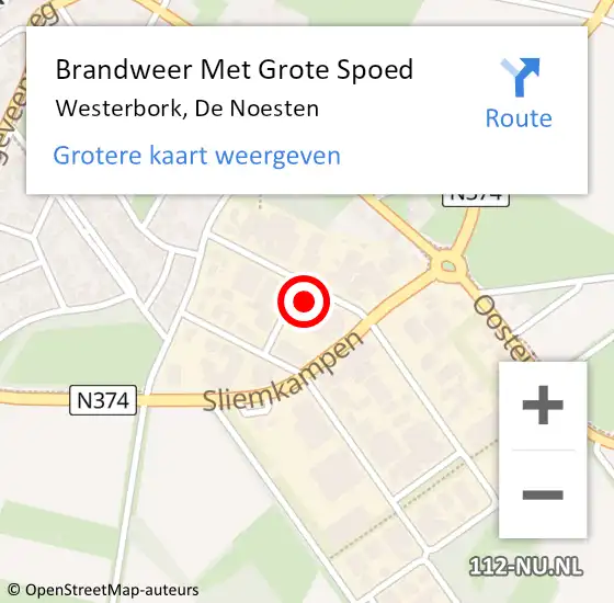 Locatie op kaart van de 112 melding: Brandweer Met Grote Spoed Naar Westerbork, De Noesten op 26 november 2015 15:17