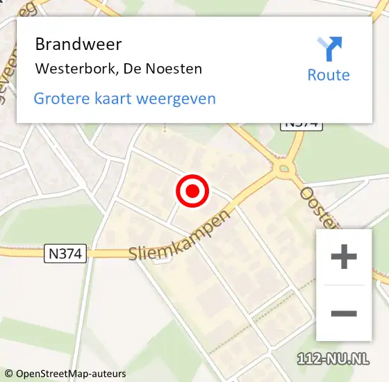 Locatie op kaart van de 112 melding: Brandweer Westerbork, De Noesten op 26 november 2015 15:18