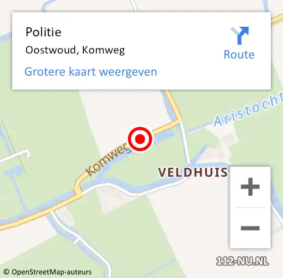 Locatie op kaart van de 112 melding: Politie Oostwoud, Komweg op 26 november 2015 15:23