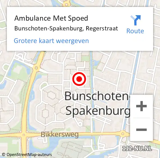 Locatie op kaart van de 112 melding: Ambulance Met Spoed Naar Bunschoten-Spakenburg, Regerstraat op 26 november 2015 17:27