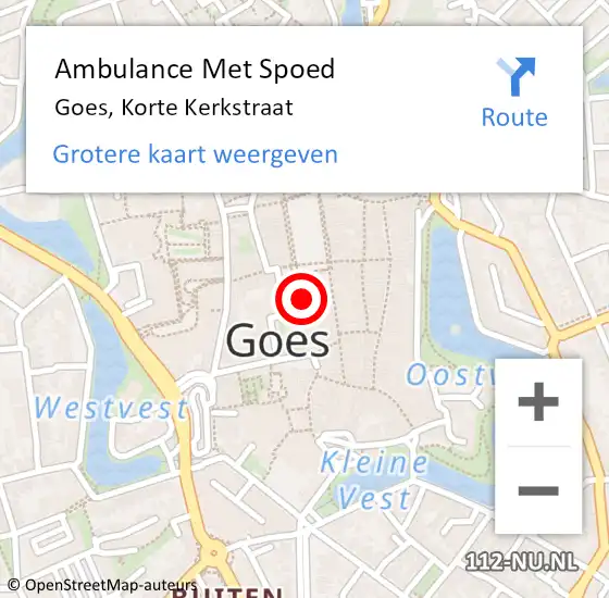 Locatie op kaart van de 112 melding: Ambulance Met Spoed Naar Goes, Korte Kerkstraat op 26 november 2015 18:40