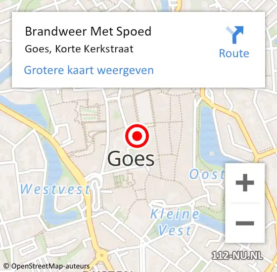 Locatie op kaart van de 112 melding: Brandweer Met Spoed Naar Goes, Korte Kerkstraat op 26 november 2015 18:57