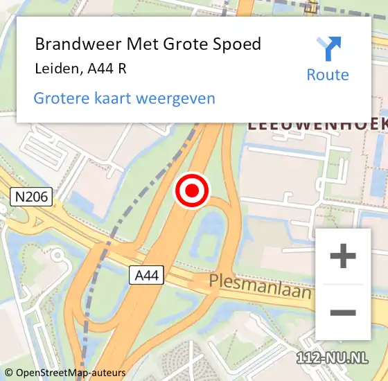Locatie op kaart van de 112 melding: Brandweer Met Grote Spoed Naar Leiden, A44 R op 26 november 2015 19:20