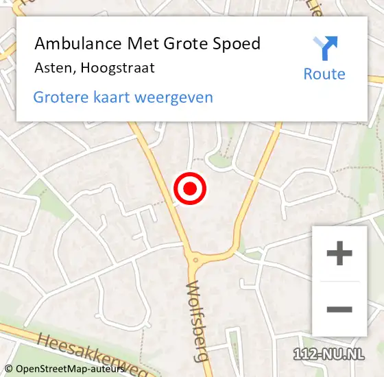 Locatie op kaart van de 112 melding: Ambulance Met Grote Spoed Naar Asten, Hoogstraat op 26 november 2015 19:57