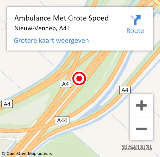 Locatie op kaart van de 112 melding: Ambulance Met Grote Spoed Naar Nieuw-Vennep, A4 L op 26 november 2015 20:03