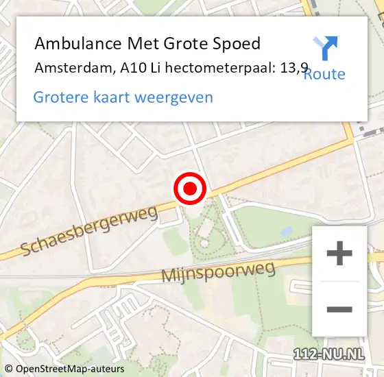 Locatie op kaart van de 112 melding: Ambulance Met Grote Spoed Naar Amsterdam, A10 Li hectometerpaal: 13,9 op 26 november 2015 20:06