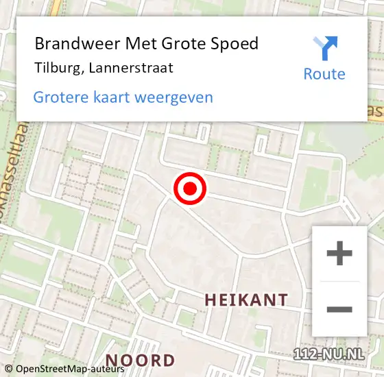 Locatie op kaart van de 112 melding: Brandweer Met Grote Spoed Naar Tilburg, Lannerstraat op 26 november 2015 20:45