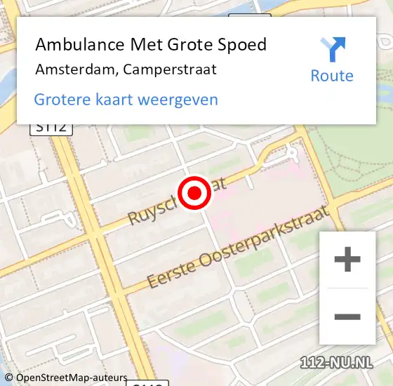 Locatie op kaart van de 112 melding: Ambulance Met Grote Spoed Naar Amsterdam, Camperstraat op 26 november 2015 21:58