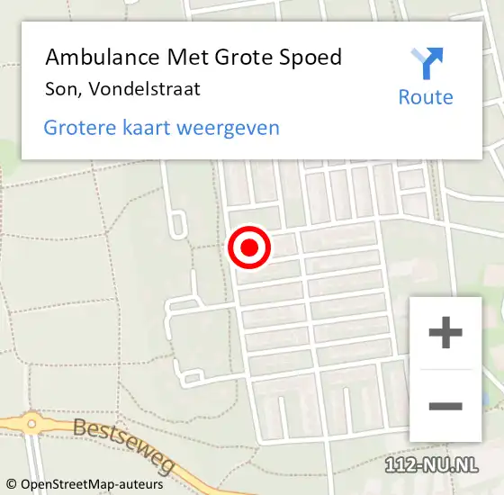 Locatie op kaart van de 112 melding: Ambulance Met Grote Spoed Naar Son, Vondelstraat op 26 november 2015 22:46