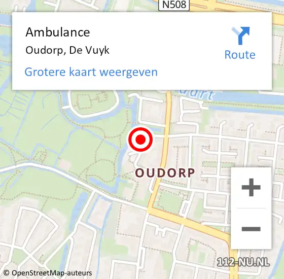 Locatie op kaart van de 112 melding: Ambulance Oudorp, De Vuyk op 27 november 2015 00:46