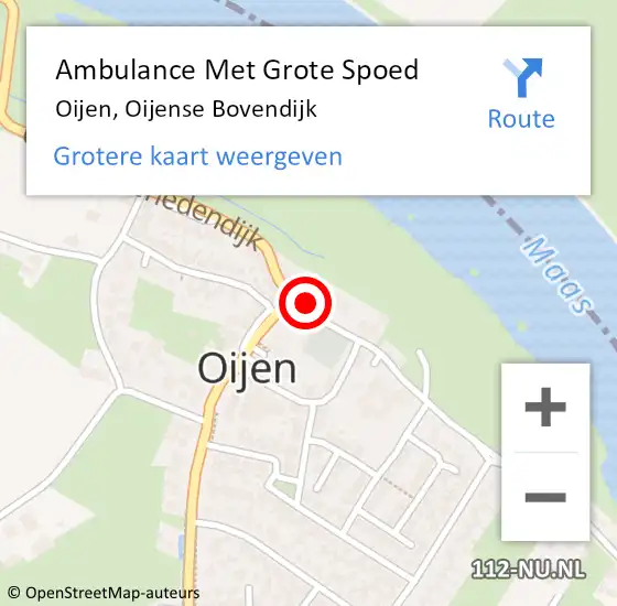 Locatie op kaart van de 112 melding: Ambulance Met Grote Spoed Naar Oijen, Oijense Bovendijk op 27 november 2015 01:06