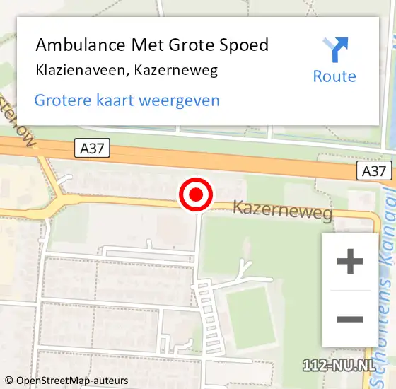 Locatie op kaart van de 112 melding: Ambulance Met Grote Spoed Naar Klazienaveen, Kazerneweg op 27 november 2015 01:32