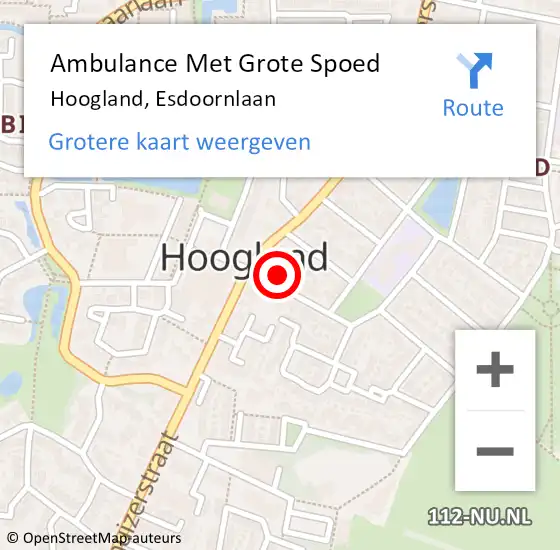 Locatie op kaart van de 112 melding: Ambulance Met Grote Spoed Naar Hoogland, Esdoornlaan op 27 november 2015 01:43