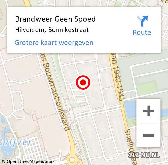 Locatie op kaart van de 112 melding: Brandweer Geen Spoed Naar Hilversum, Bonnikestraat op 27 november 2015 03:55