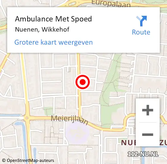 Locatie op kaart van de 112 melding: Ambulance Met Spoed Naar Nuenen, Wikkehof op 27 november 2015 05:25