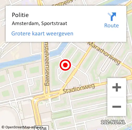 Locatie op kaart van de 112 melding: Politie Amsterdam, Sportstraat op 27 november 2015 10:00