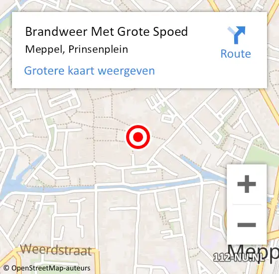 Locatie op kaart van de 112 melding: Brandweer Met Grote Spoed Naar Meppel, Prinsenplein op 27 november 2015 10:43