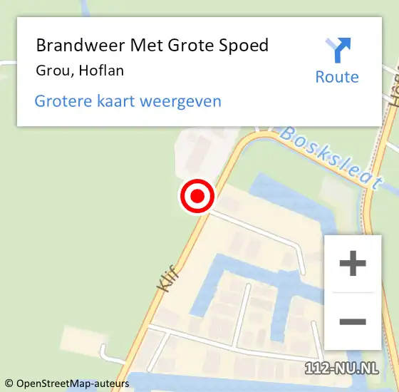 Locatie op kaart van de 112 melding: Brandweer Met Grote Spoed Naar Grou, Hoflan op 28 november 2013 09:50