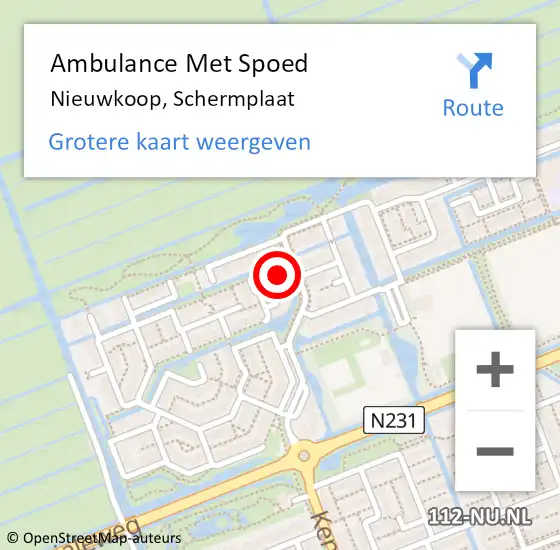 Locatie op kaart van de 112 melding: Ambulance Met Spoed Naar Nieuwkoop, Schermplaat op 27 november 2015 12:08