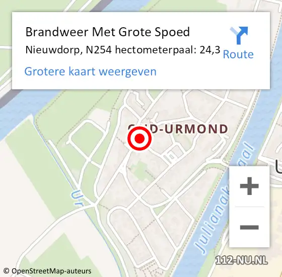 Locatie op kaart van de 112 melding: Brandweer Met Grote Spoed Naar Nieuwdorp, N254 hectometerpaal: 24,3 op 27 november 2015 15:42