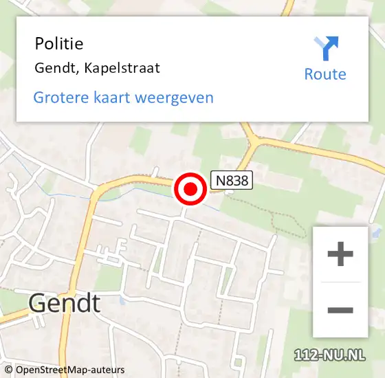 Locatie op kaart van de 112 melding: Politie Gendt, Kapelstraat op 27 november 2015 17:33