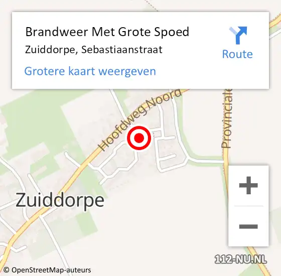 Locatie op kaart van de 112 melding: Brandweer Met Grote Spoed Naar Zuiddorpe, Sebastiaanstraat op 27 november 2015 18:33