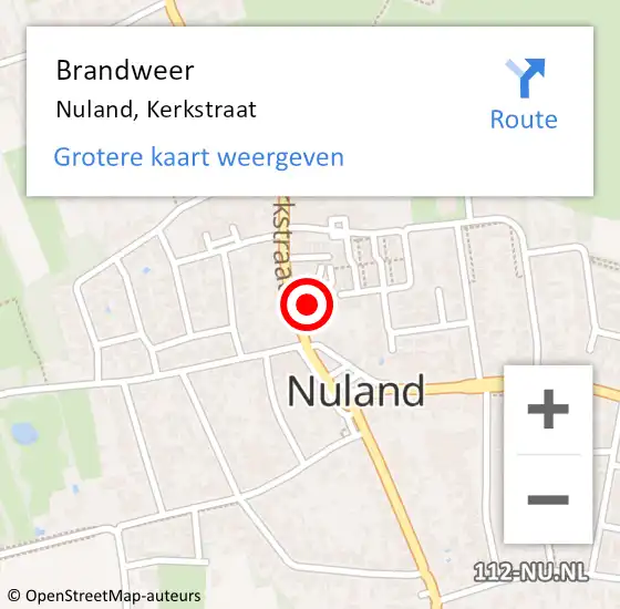 Locatie op kaart van de 112 melding: Brandweer Nuland, Kerkstraat op 27 november 2015 19:04