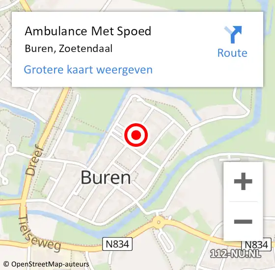 Locatie op kaart van de 112 melding: Ambulance Met Spoed Naar Buren, Zoetendaal op 27 november 2015 19:25