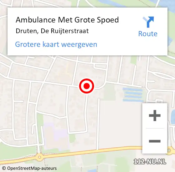 Locatie op kaart van de 112 melding: Ambulance Met Grote Spoed Naar Druten, De Ruijterstraat op 27 november 2015 19:38