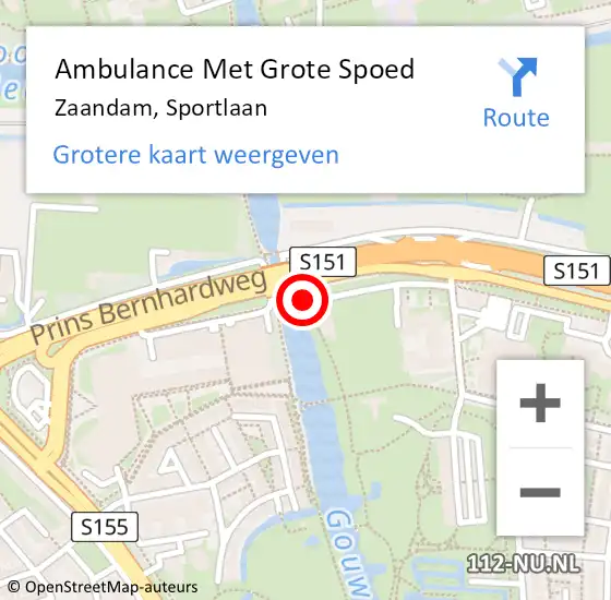 Locatie op kaart van de 112 melding: Ambulance Met Grote Spoed Naar Zaandam, Sportlaan op 27 november 2015 20:16