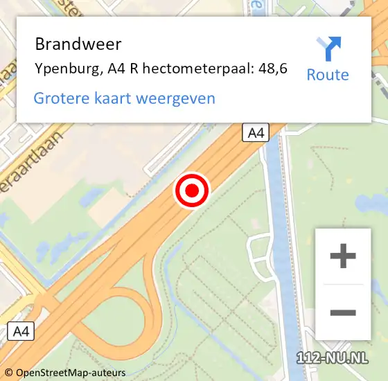 Locatie op kaart van de 112 melding: Brandweer Ypenburg, A4 R hectometerpaal: 48,4 op 27 november 2015 22:03